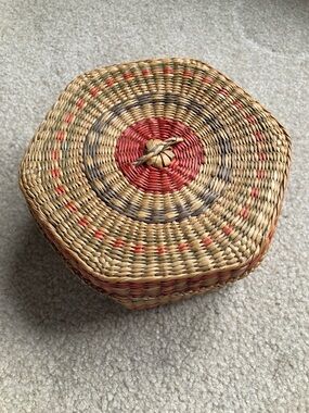 Handwoven Sweetgrass Hexagon Decorative Basket